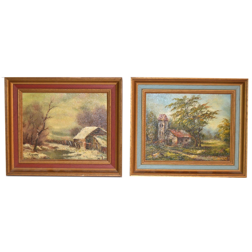 Pair of Vintage Landscape Oil Paintings by Cafieri