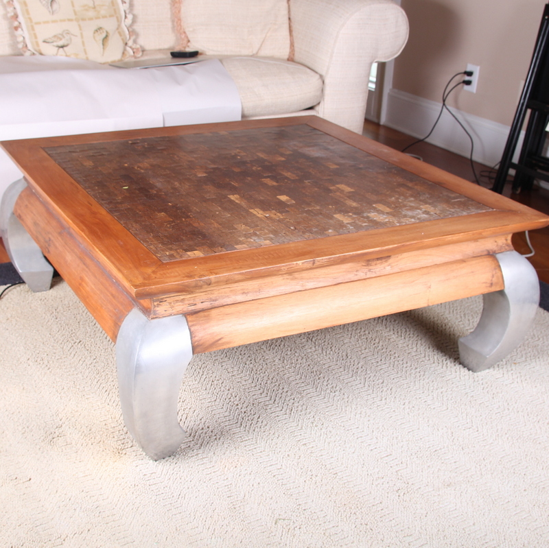 Contemporary Wood and Tile Coffee Table