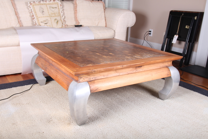Contemporary Wood and Tile Coffee Table