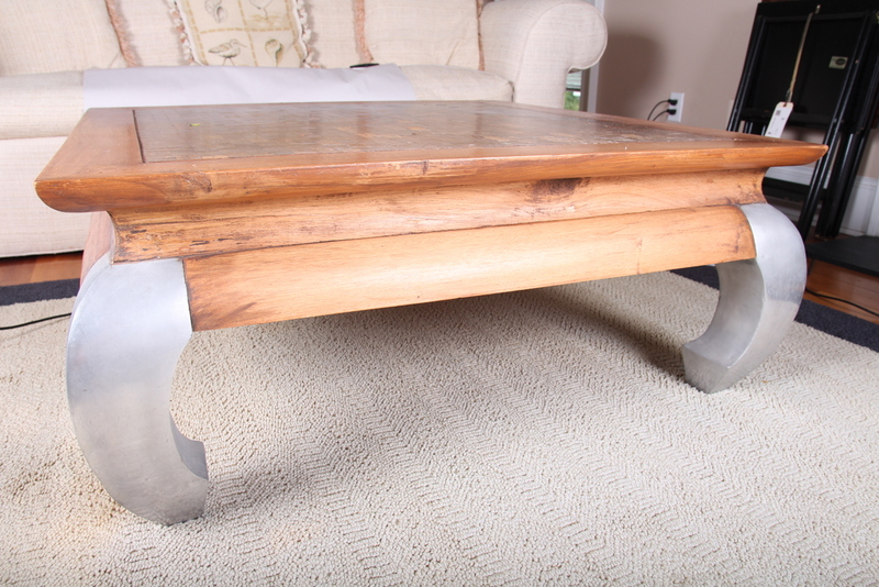 Contemporary Wood and Tile Coffee Table