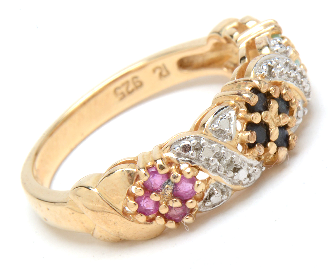 Gold Wash Sterling Silver Sapphire, Ruby, Emerald, Diamond Rings