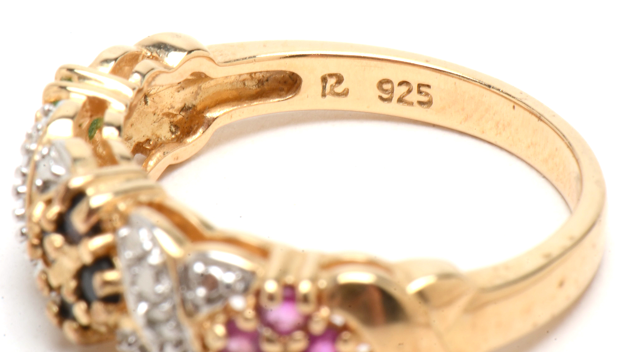 Gold Wash Sterling Silver Sapphire, Ruby, Emerald, Diamond Rings