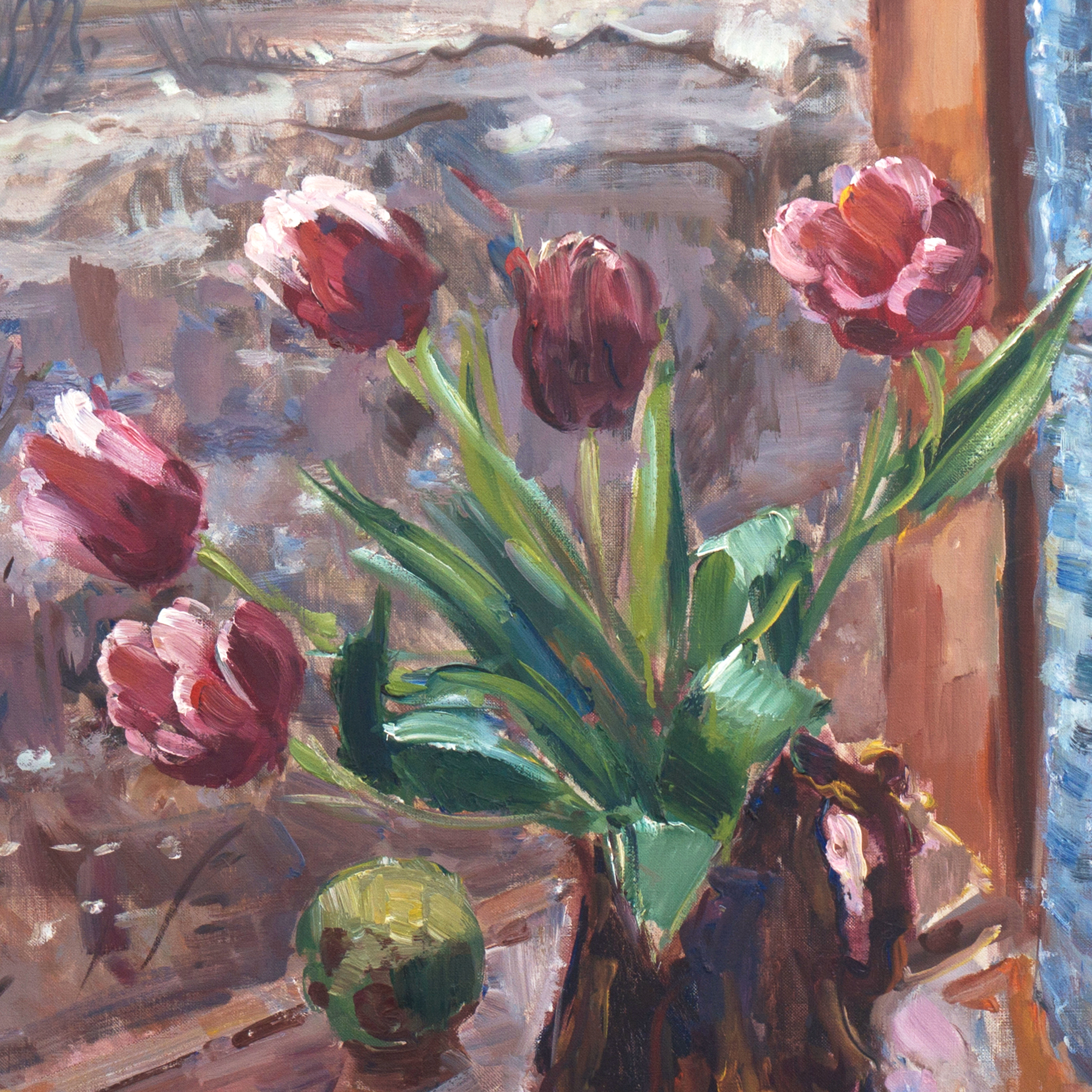 Mogens Christian Vantore Oil Painting on Canvas "Still Life of Tulips"