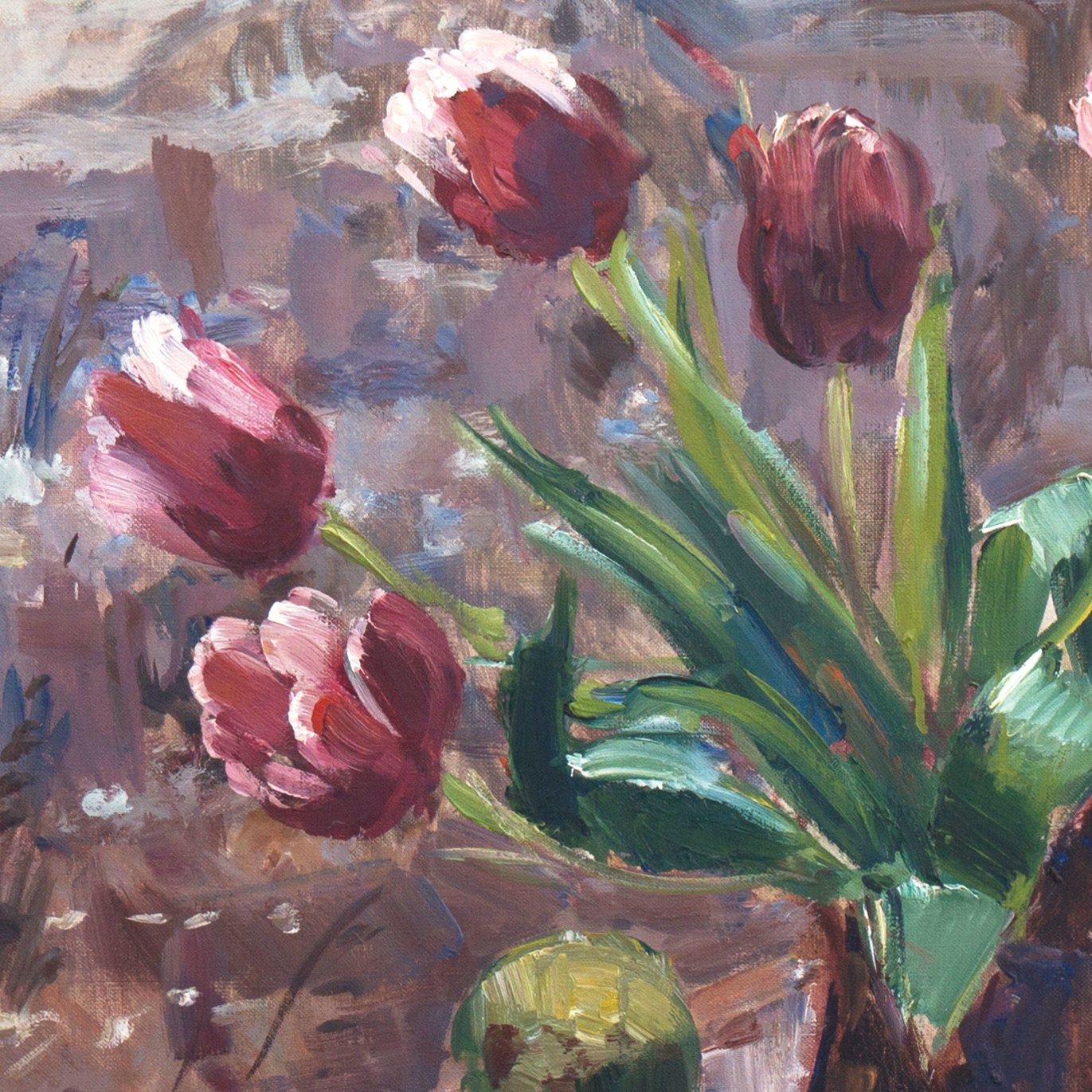 Mogens Christian Vantore Oil Painting on Canvas "Still Life of Tulips"