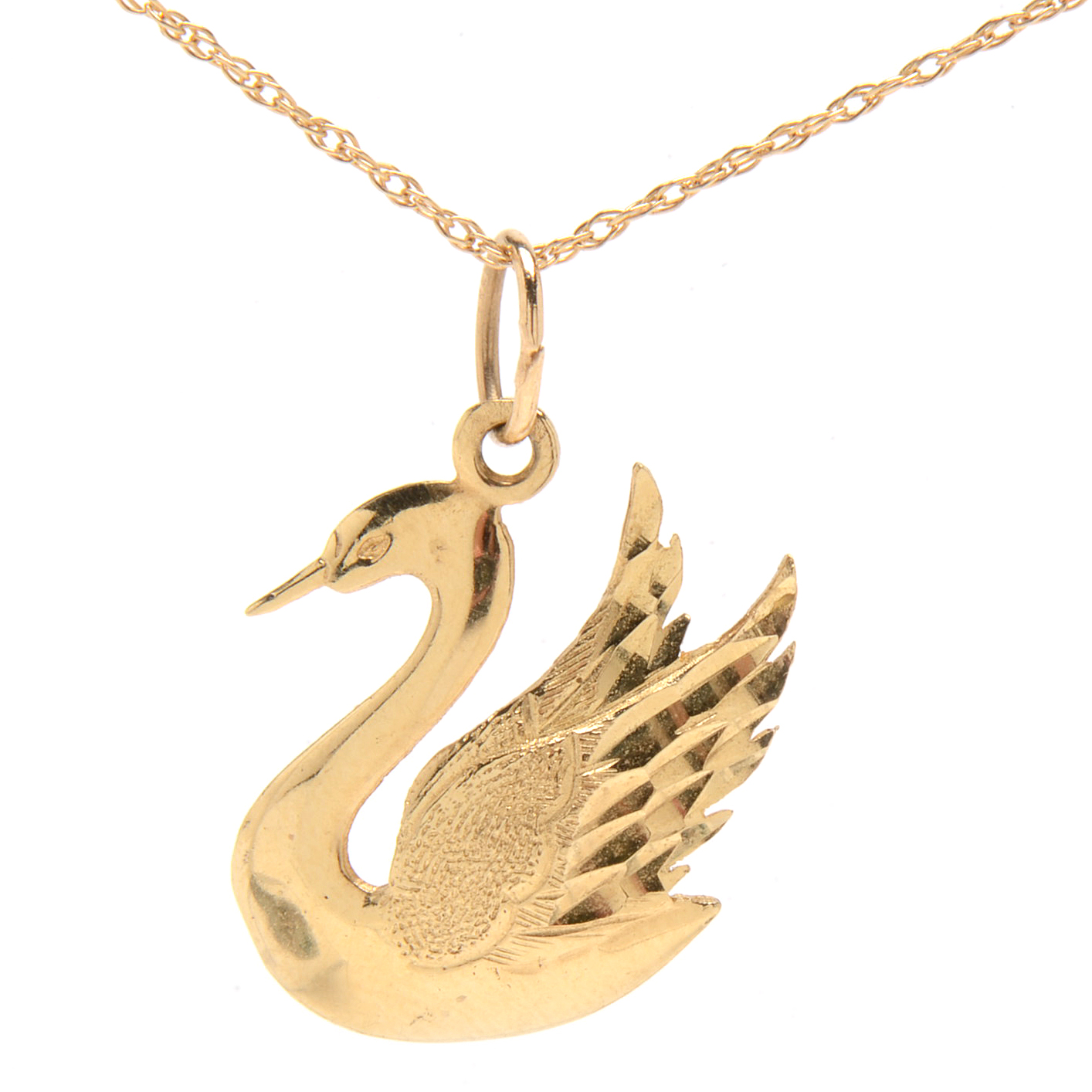 14K Yellow Gold Swan Pendant Necklace