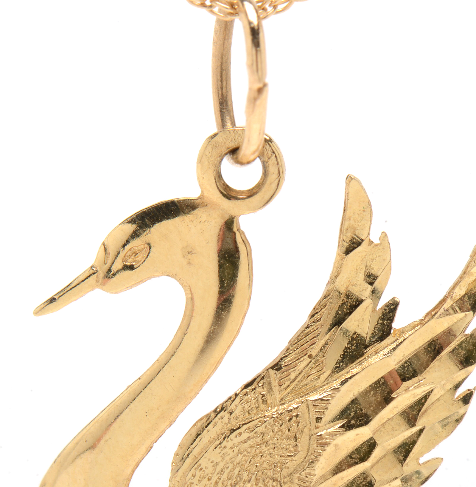 14K Yellow Gold Swan Pendant Necklace