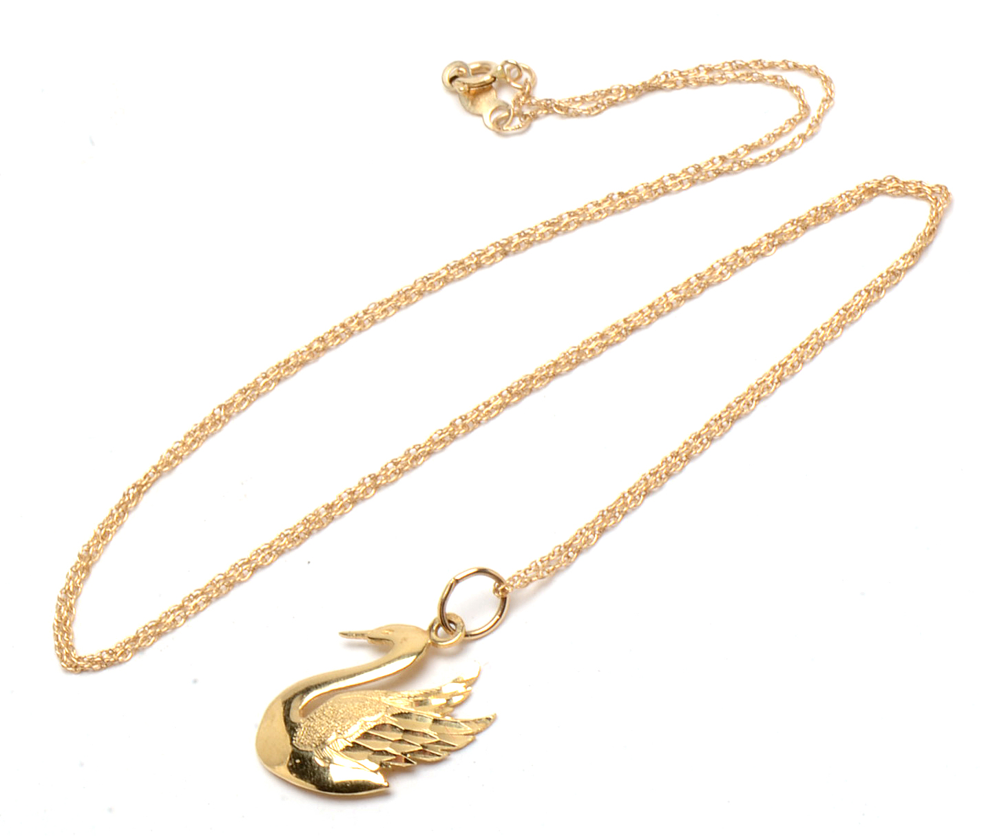 14K Yellow Gold Swan Pendant Necklace