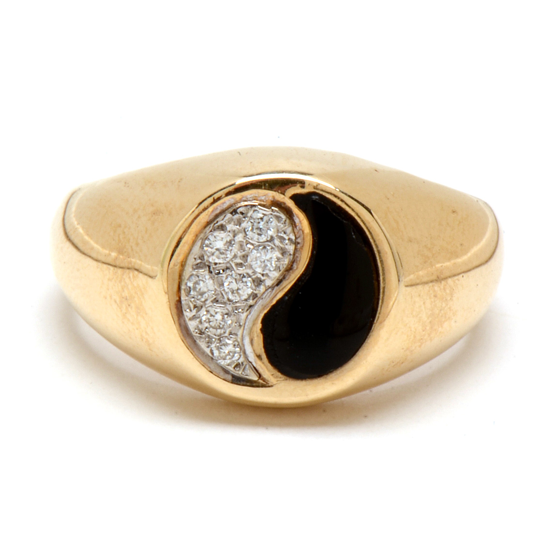14K Yellow Gold Diamond Black Onyx Yin-Yang Ring