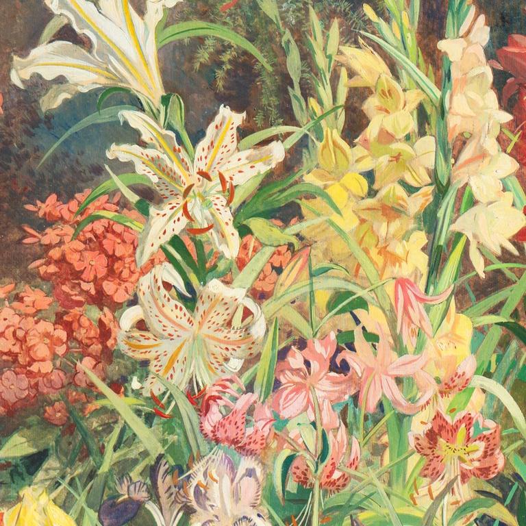 Julius Moessel Oil Painting on Canvas "In the Artist's Garden"