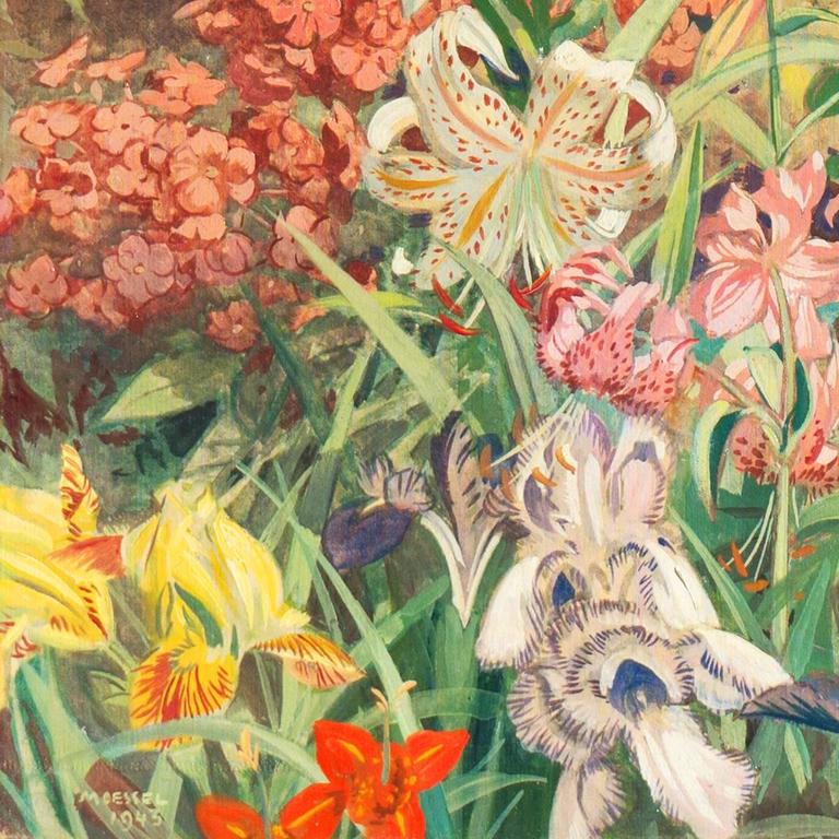 Julius Moessel Oil Painting on Canvas "In the Artist's Garden"