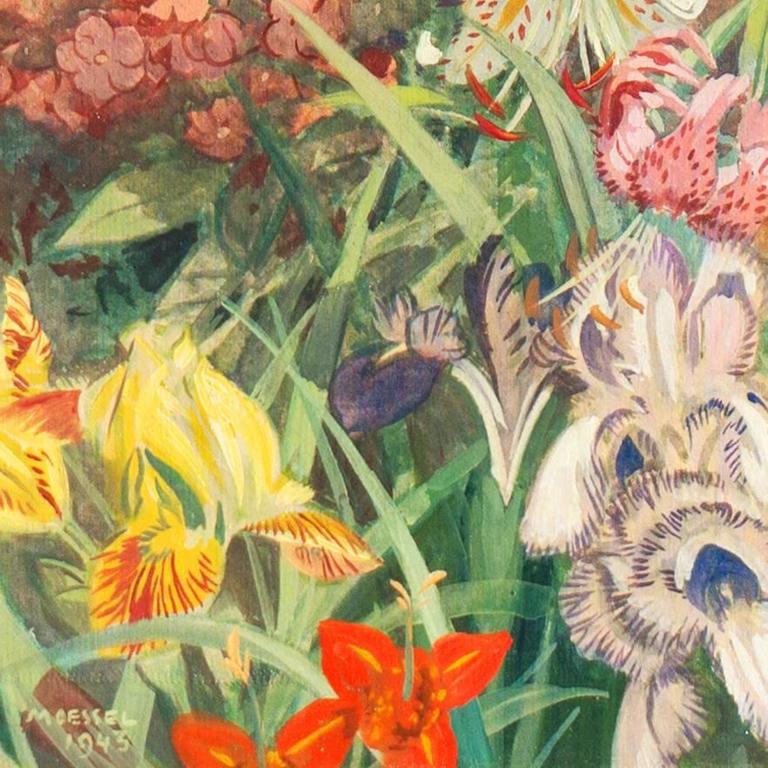 Julius Moessel Oil Painting on Canvas "In the Artist's Garden"