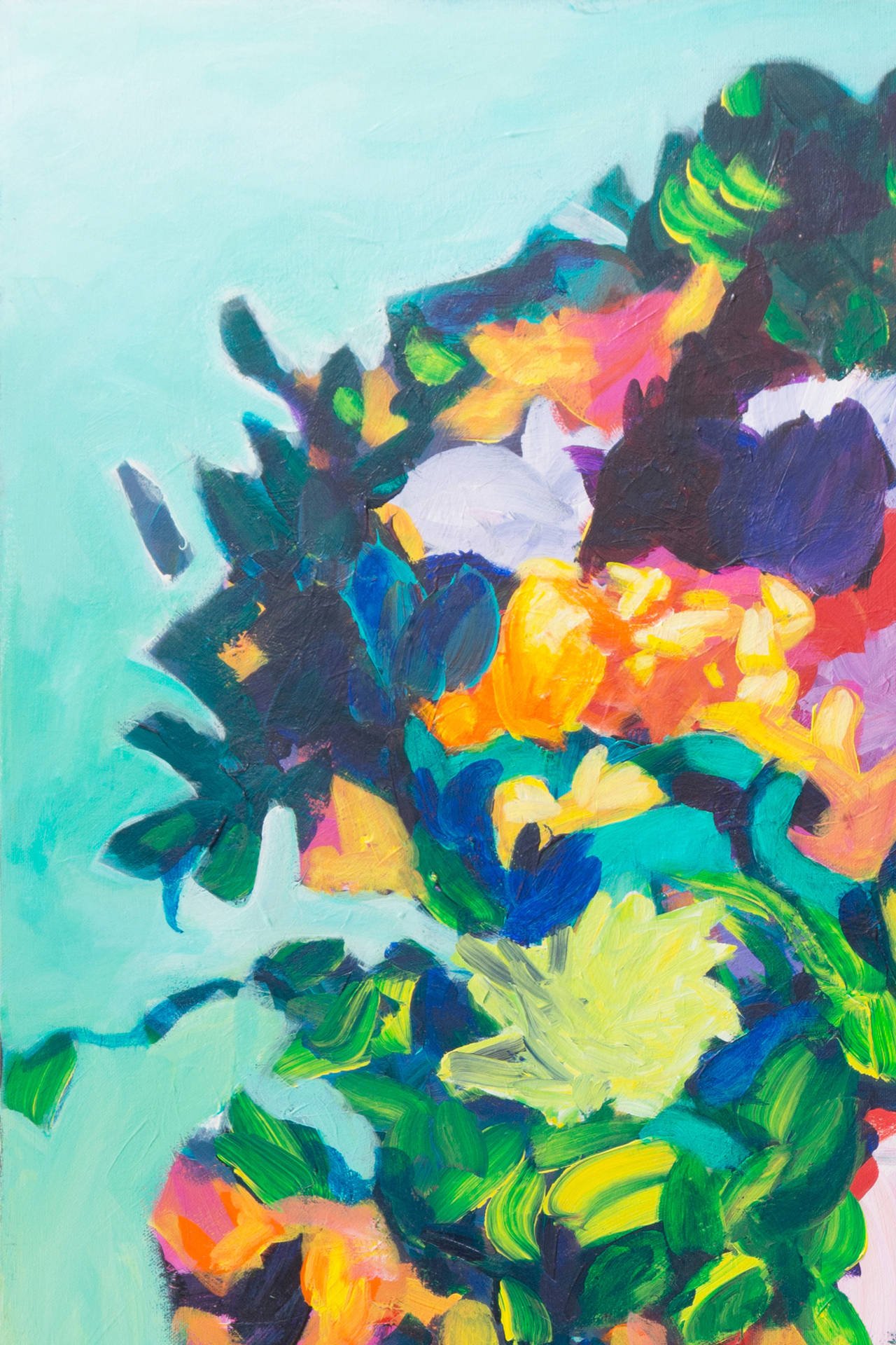 Francois Eril Acrylic Painting on Canvas "Bouquet Turquoise"