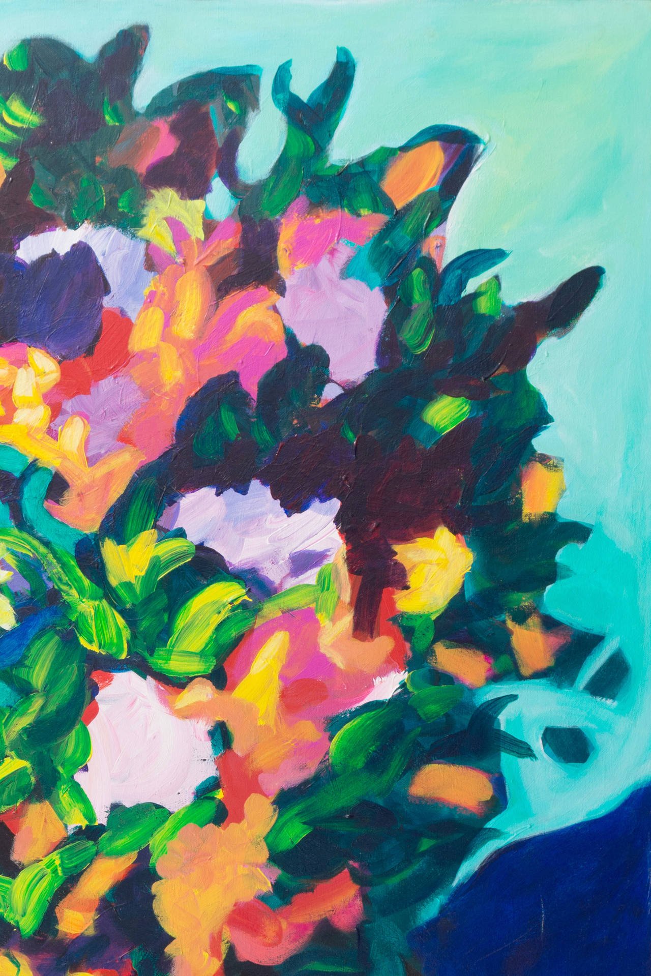Francois Eril Acrylic Painting on Canvas "Bouquet Turquoise"
