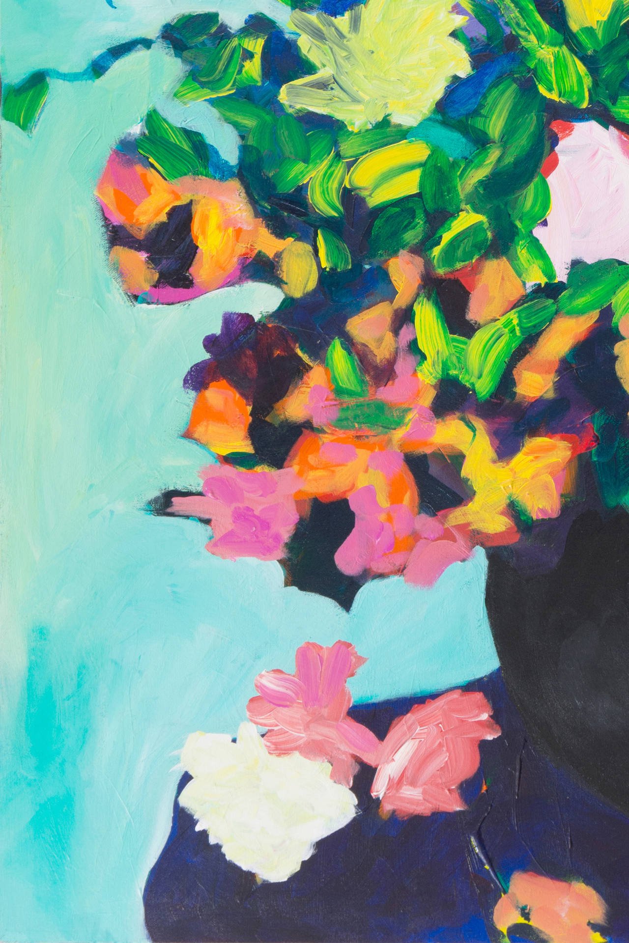 Francois Eril Acrylic Painting on Canvas "Bouquet Turquoise"