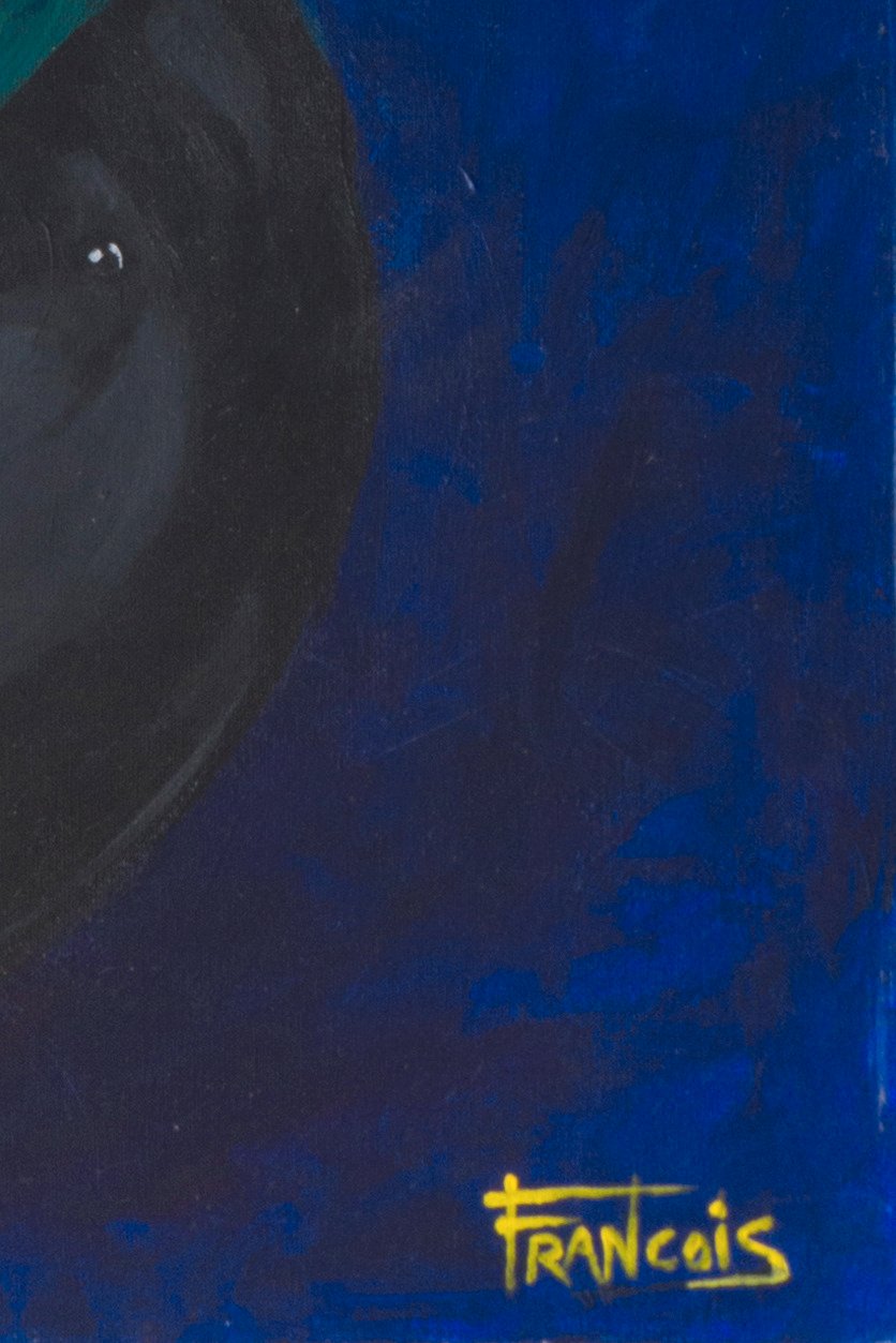 Francois Eril Acrylic Painting on Canvas "Bouquet Turquoise"