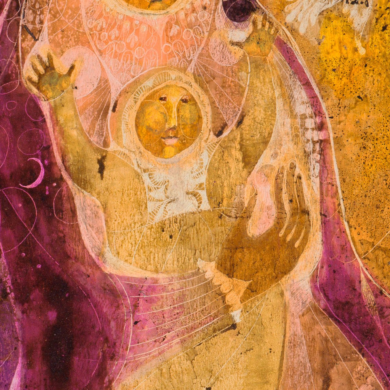 Susan-Seddon Boulet Encaustic Painting on Card "Mother and Child" with Catalog