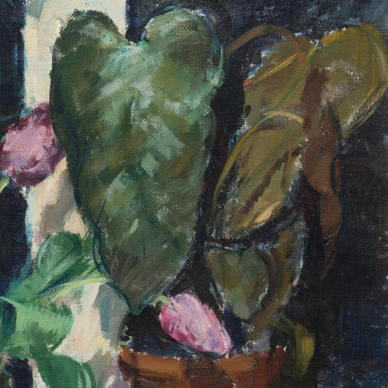 Mogens Christian Vantore Oil Painting on Canvas "Still Life of Tulips with an Orange"