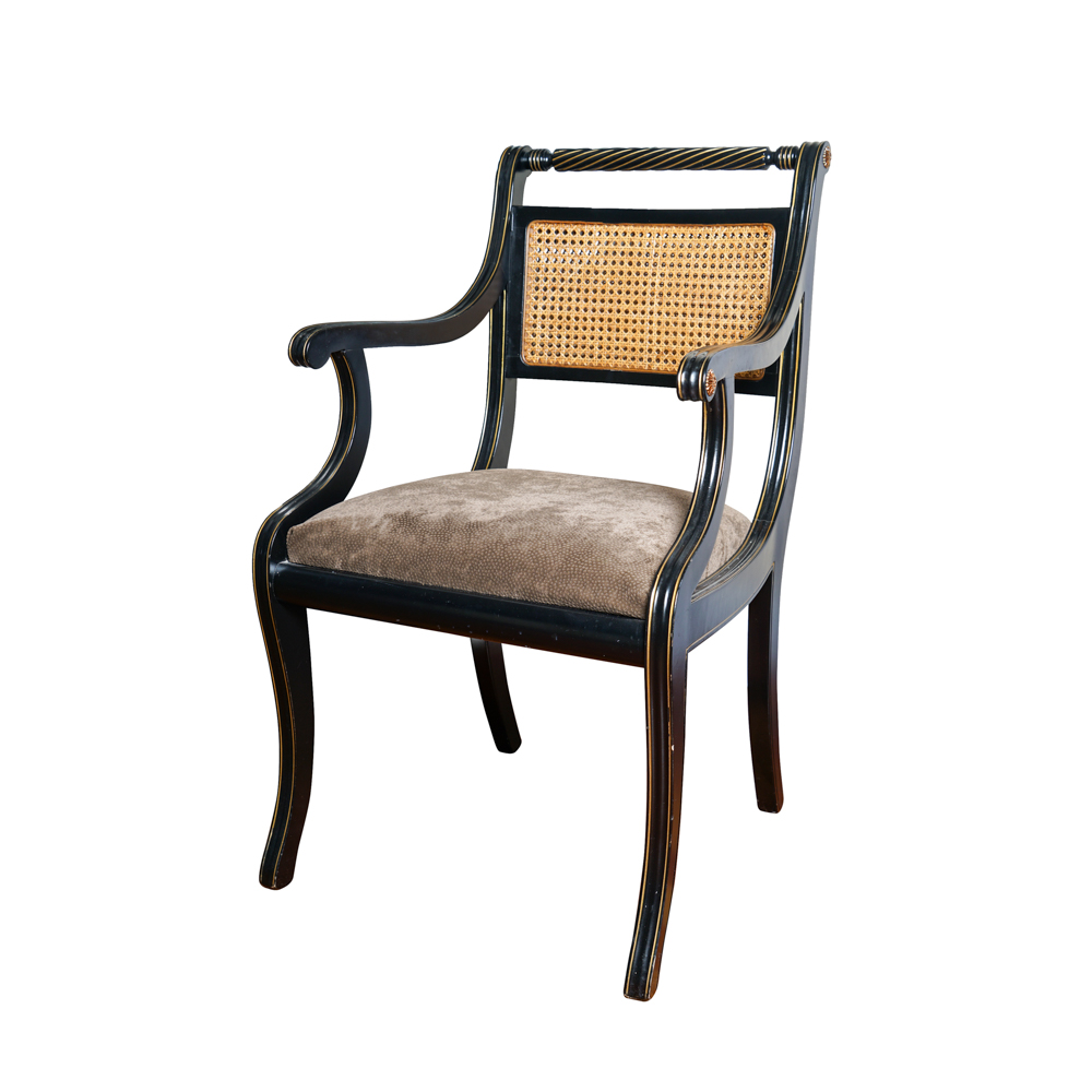 Regency Style Wicker Back Accent Chair