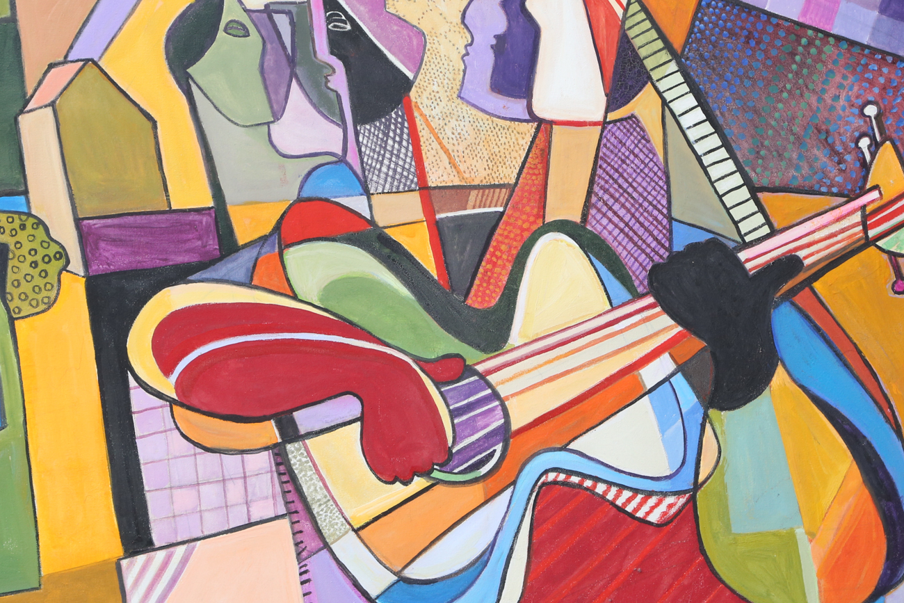 J. Anderson Cubist Style Acrylic Painting On Canvas