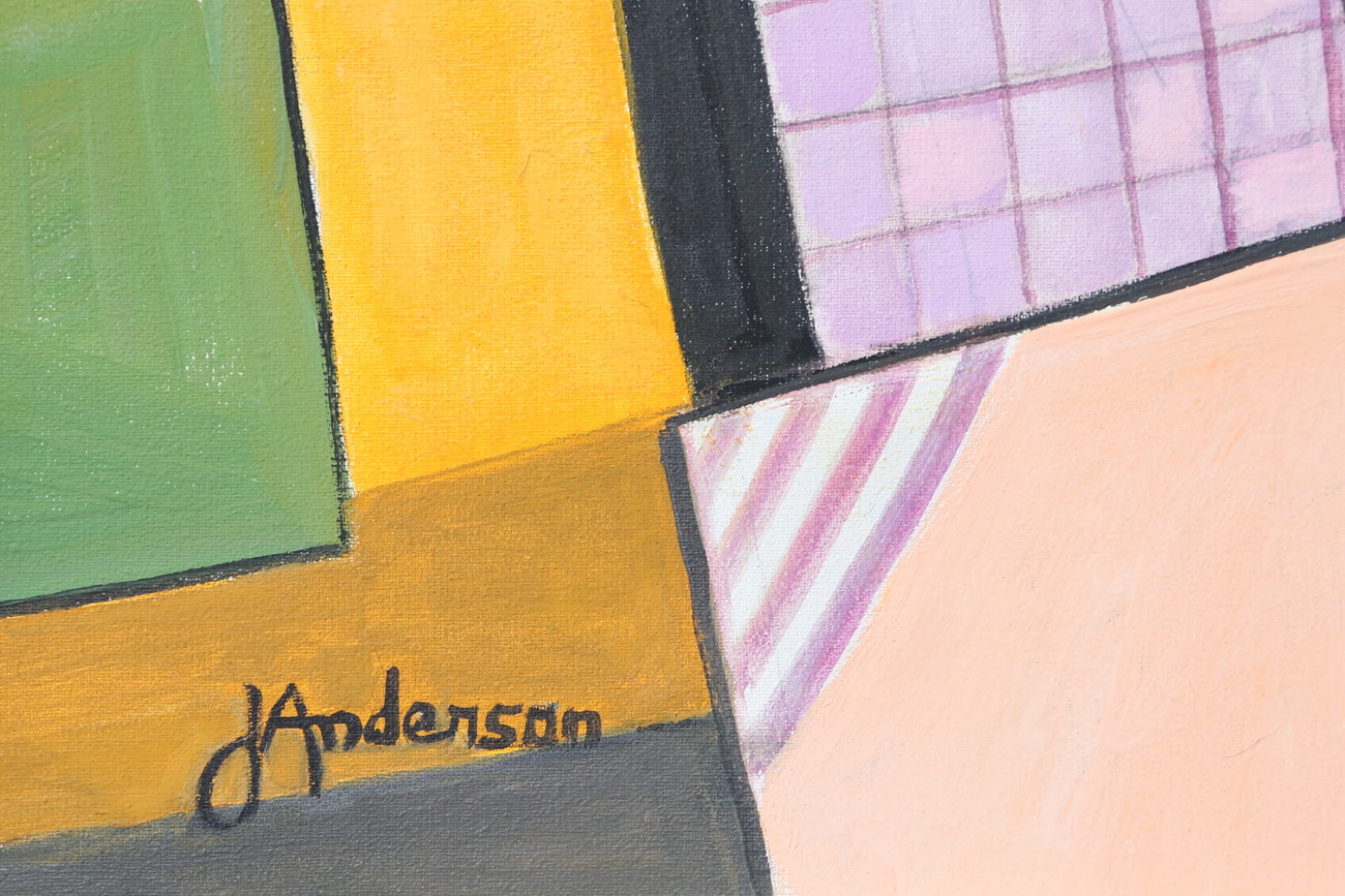 J. Anderson Cubist Style Acrylic Painting On Canvas