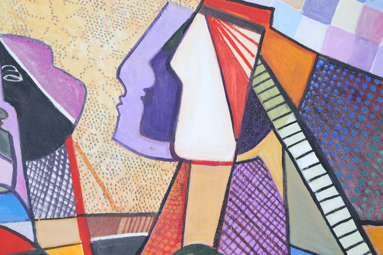 J. Anderson Cubist Style Acrylic Painting On Canvas