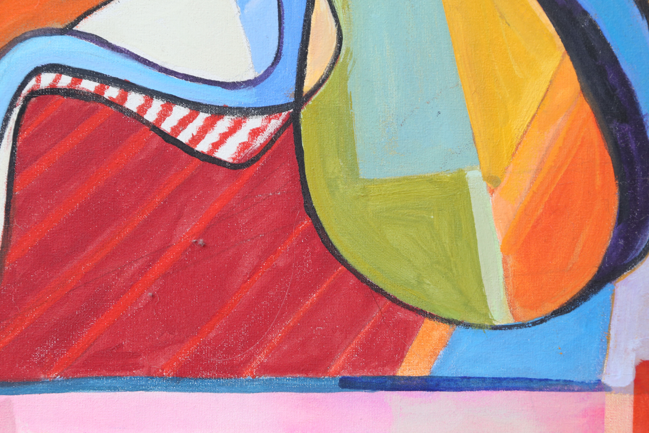 J. Anderson Cubist Style Acrylic Painting On Canvas