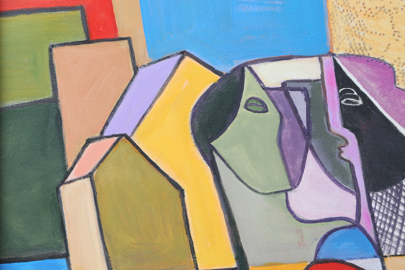 J. Anderson Cubist Style Acrylic Painting On Canvas