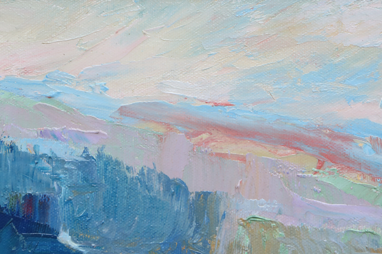 Trish Weeks Abstract Oil Painting On Canvas "Mountain Mist"