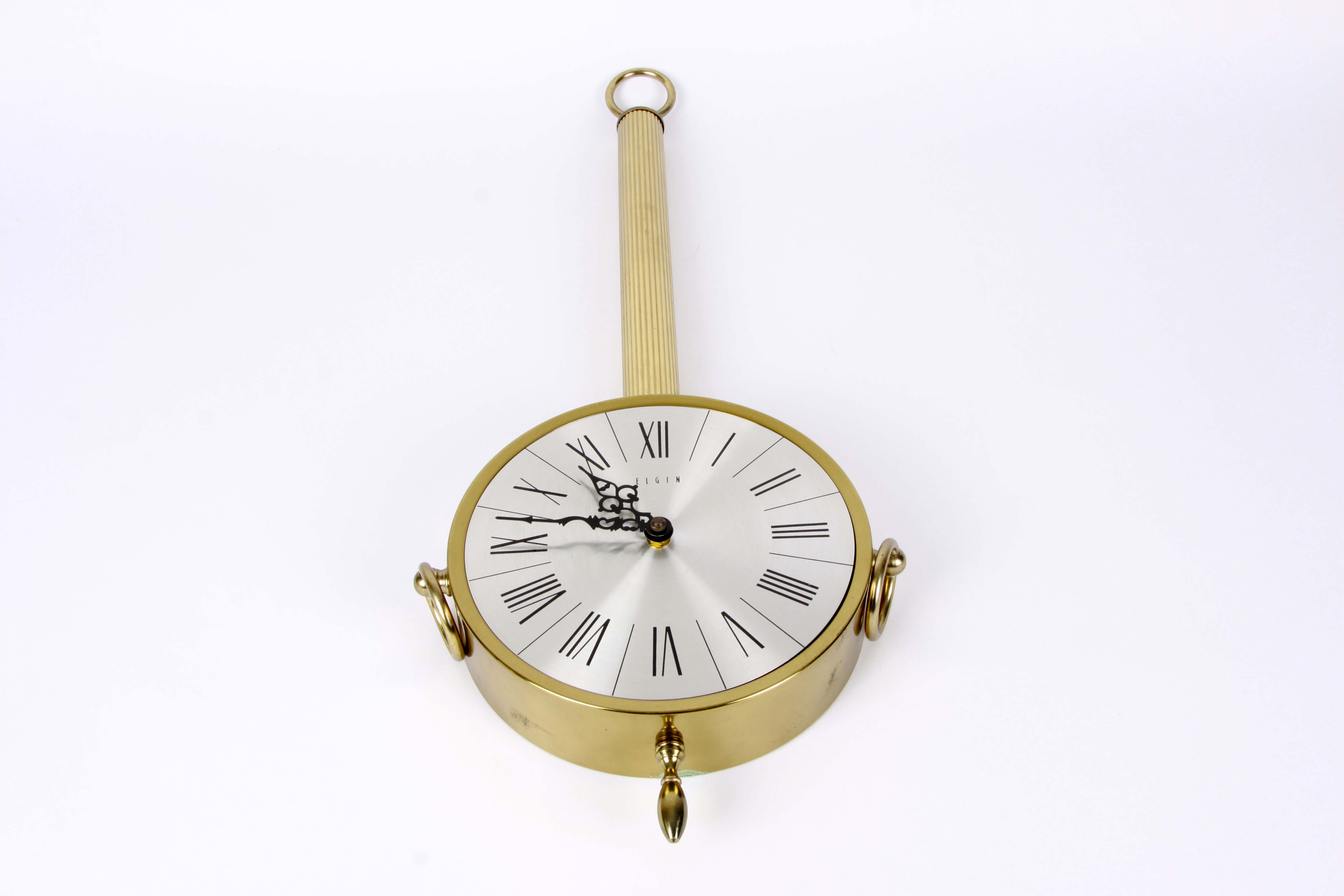 Vintage Mid-Century Elgin Brass Banjo Wall Clock