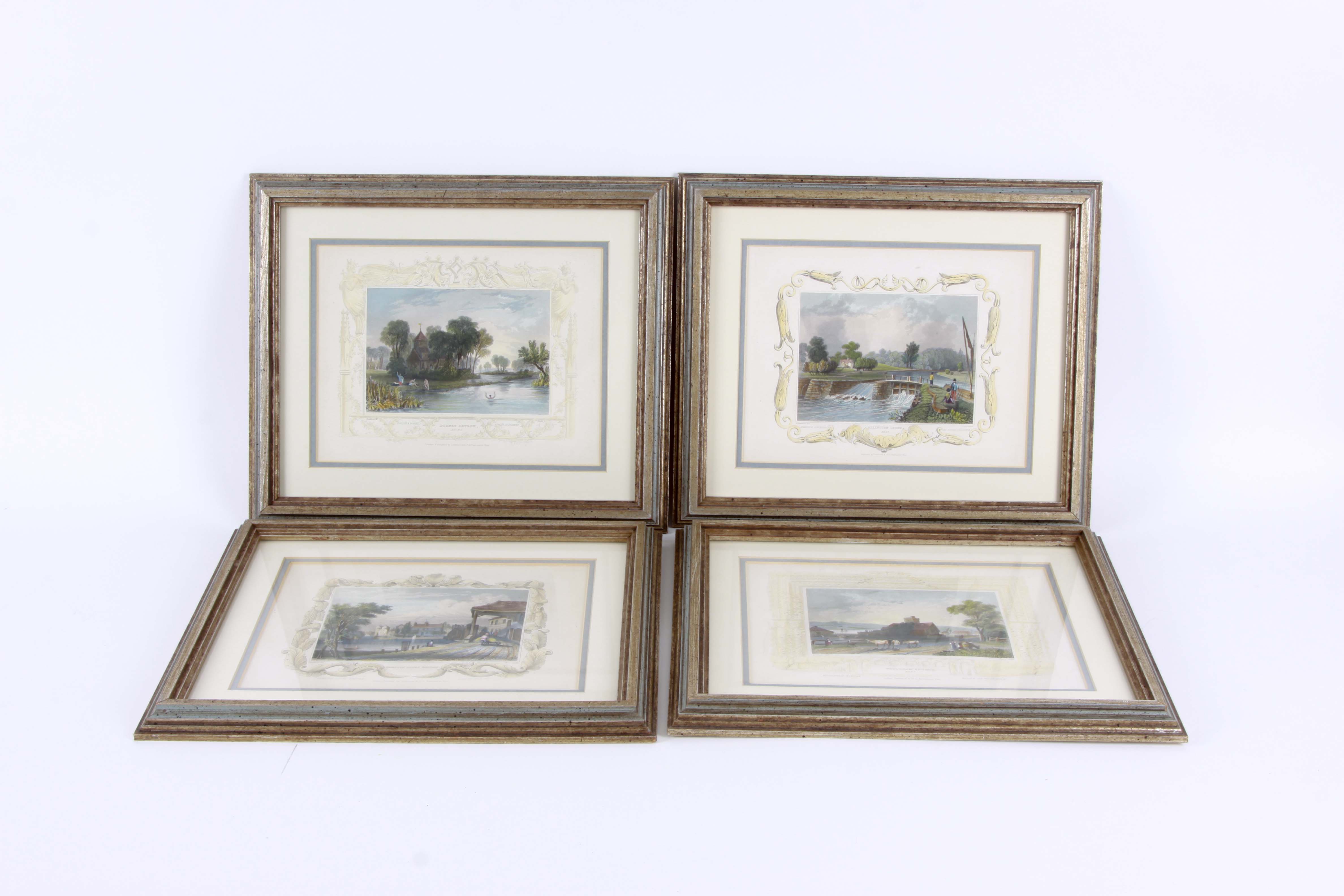Four Antique Color Engravings of English Landscapes