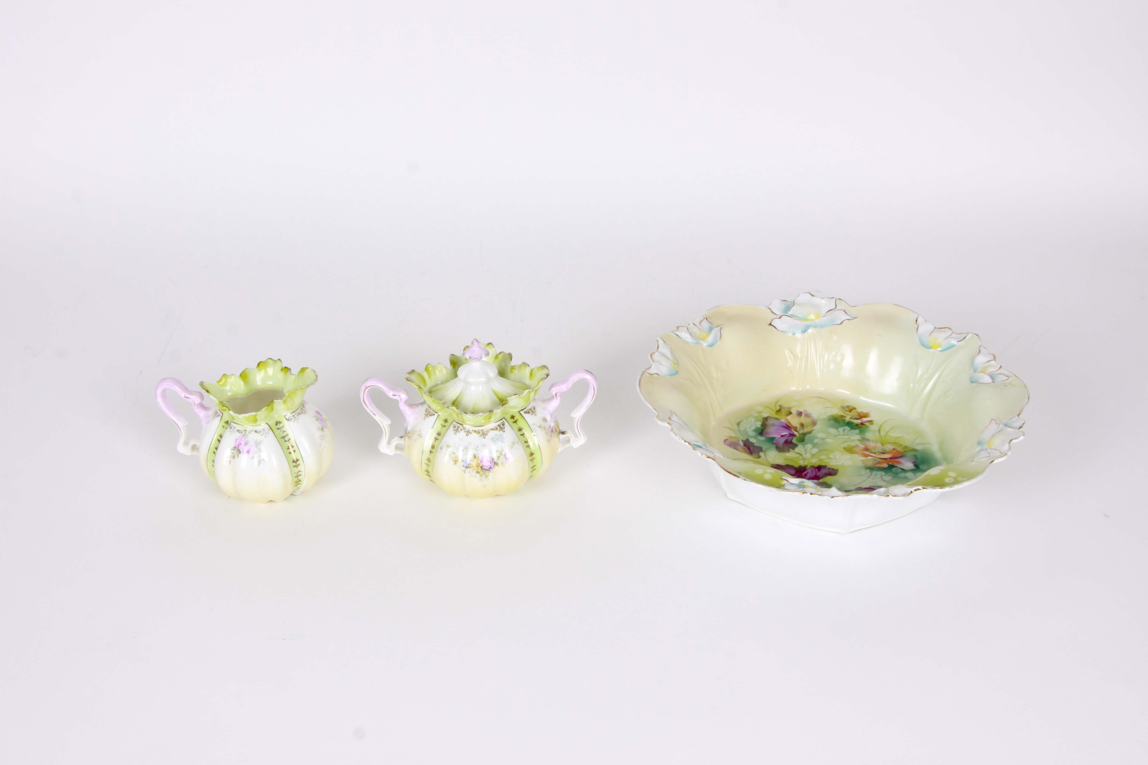 Antique China Bowl, Lidded Sugar and Creamer Set