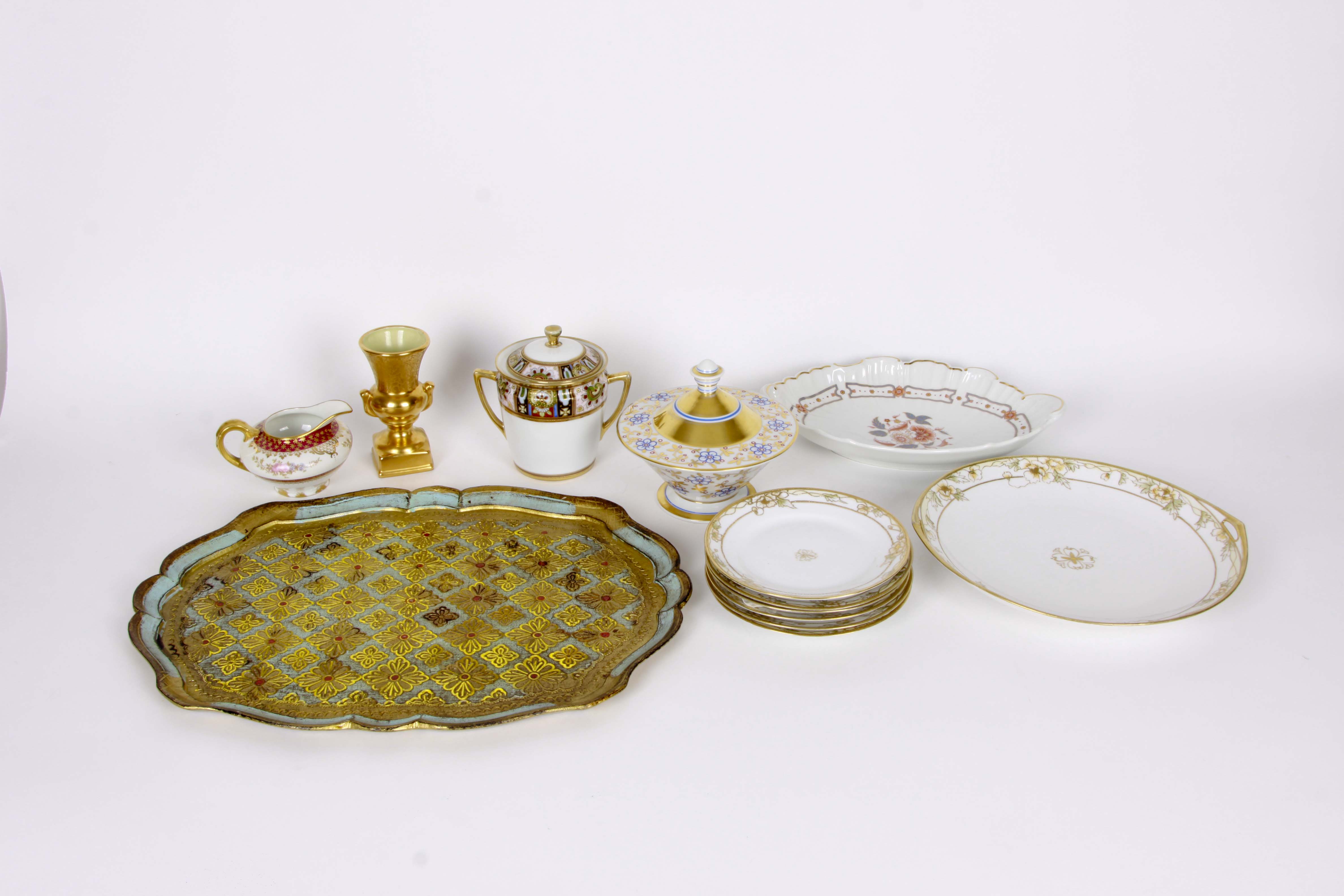 Wooden Tray With Assorted Vintage China