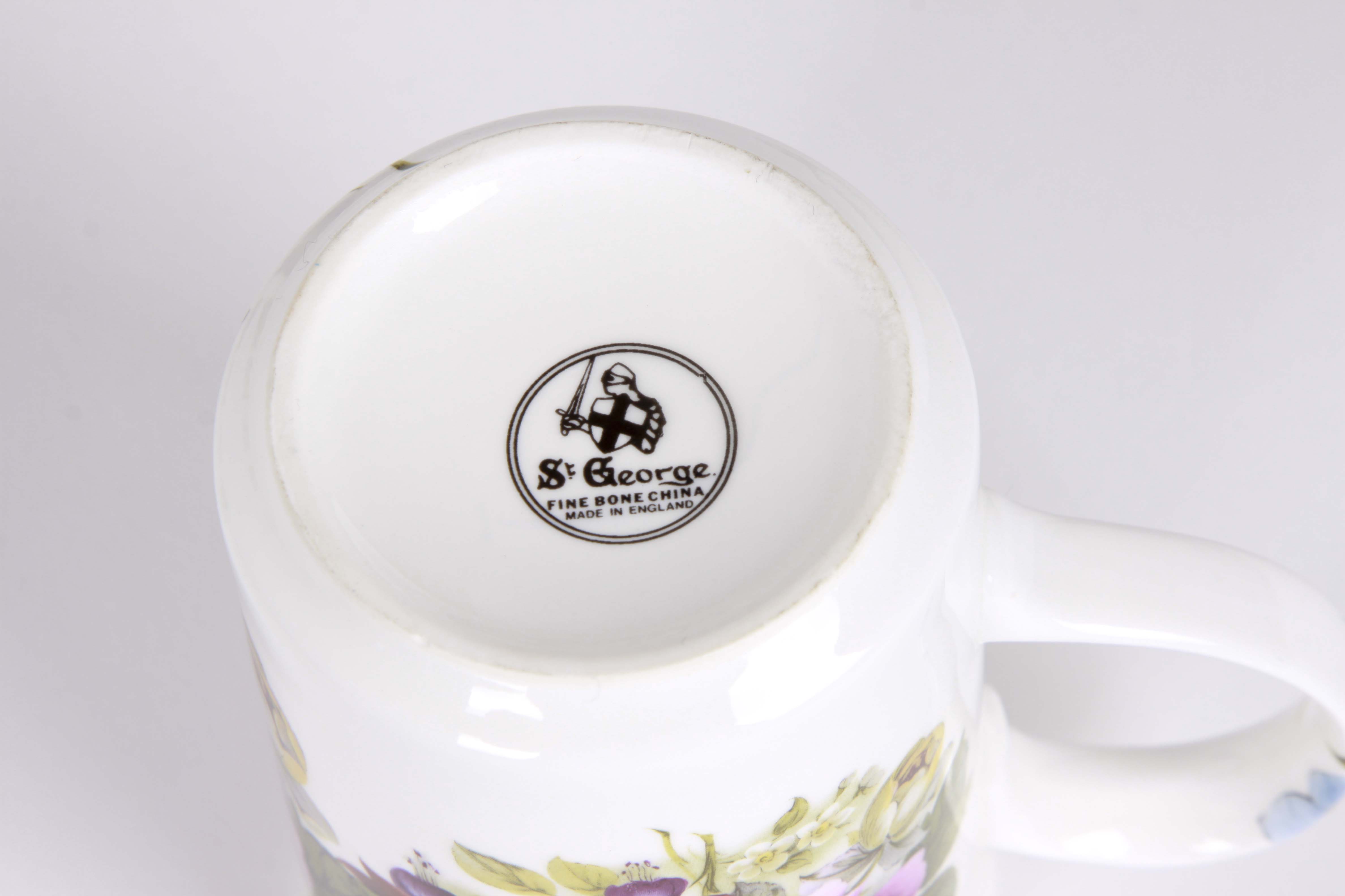 St. George Mugs, Toile Tray, and Portmeirion Serving Pieces