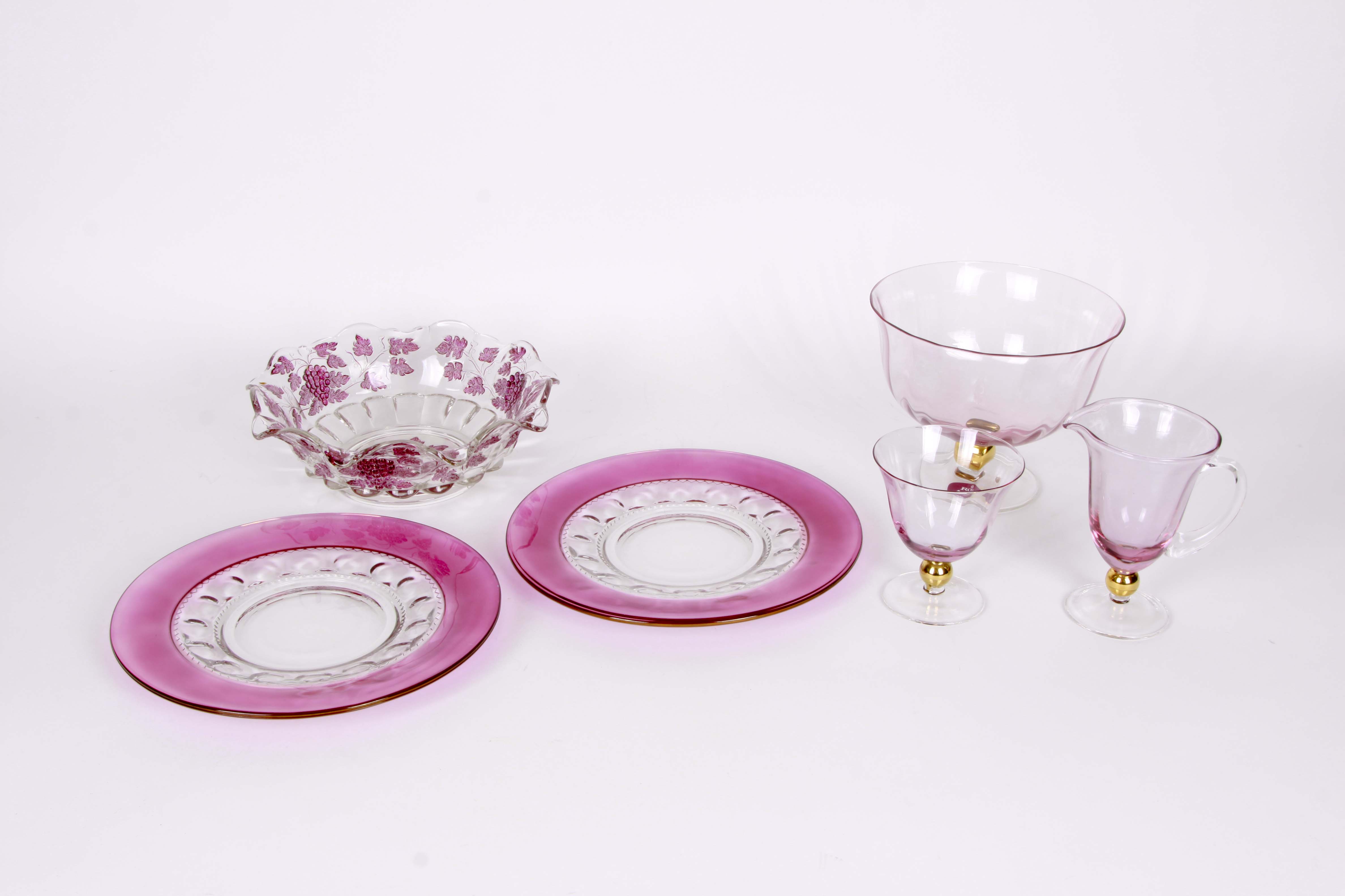 Assorted Clear and Pink Glassware Including Royal Doulton