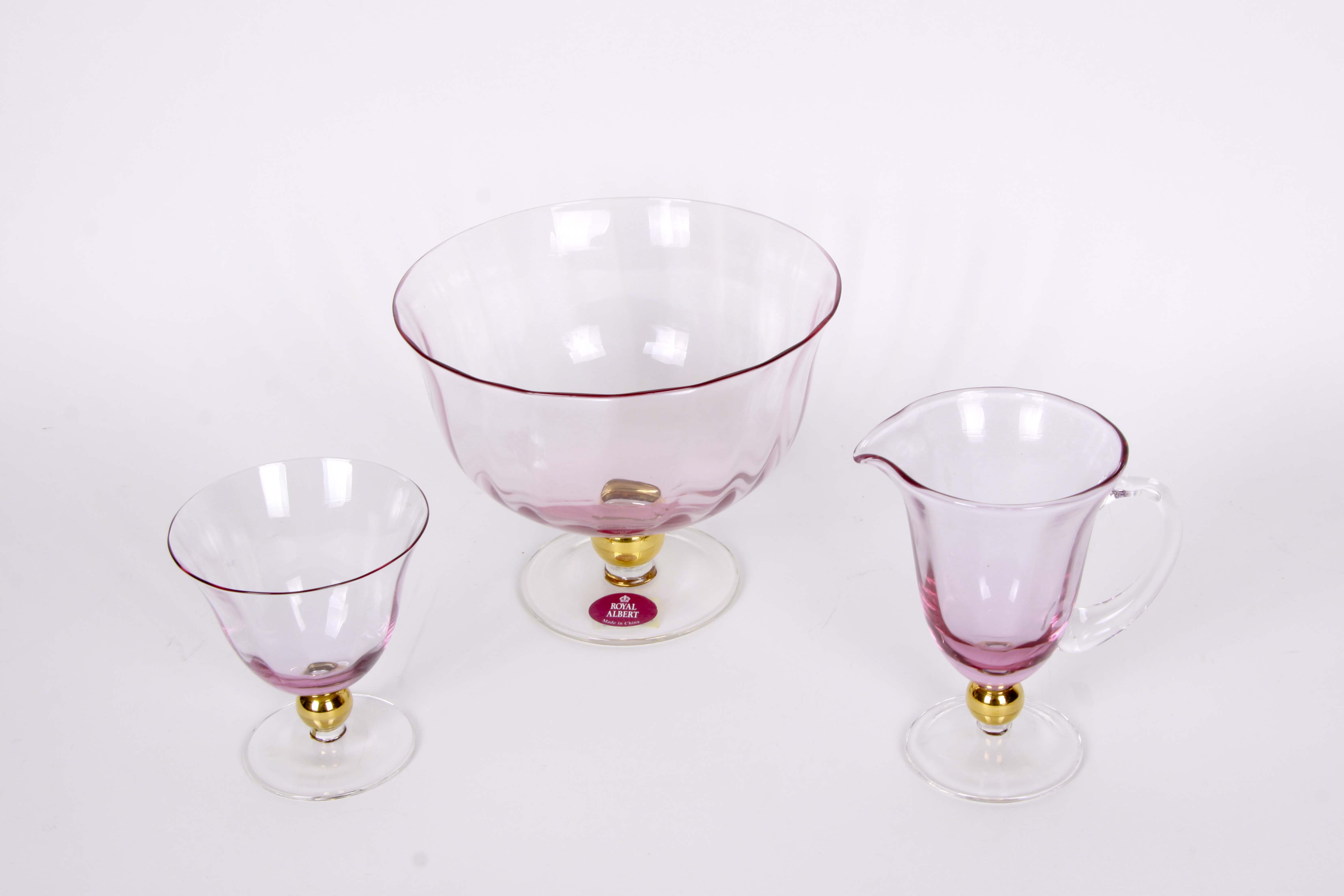 Assorted Clear and Pink Glassware Including Royal Doulton