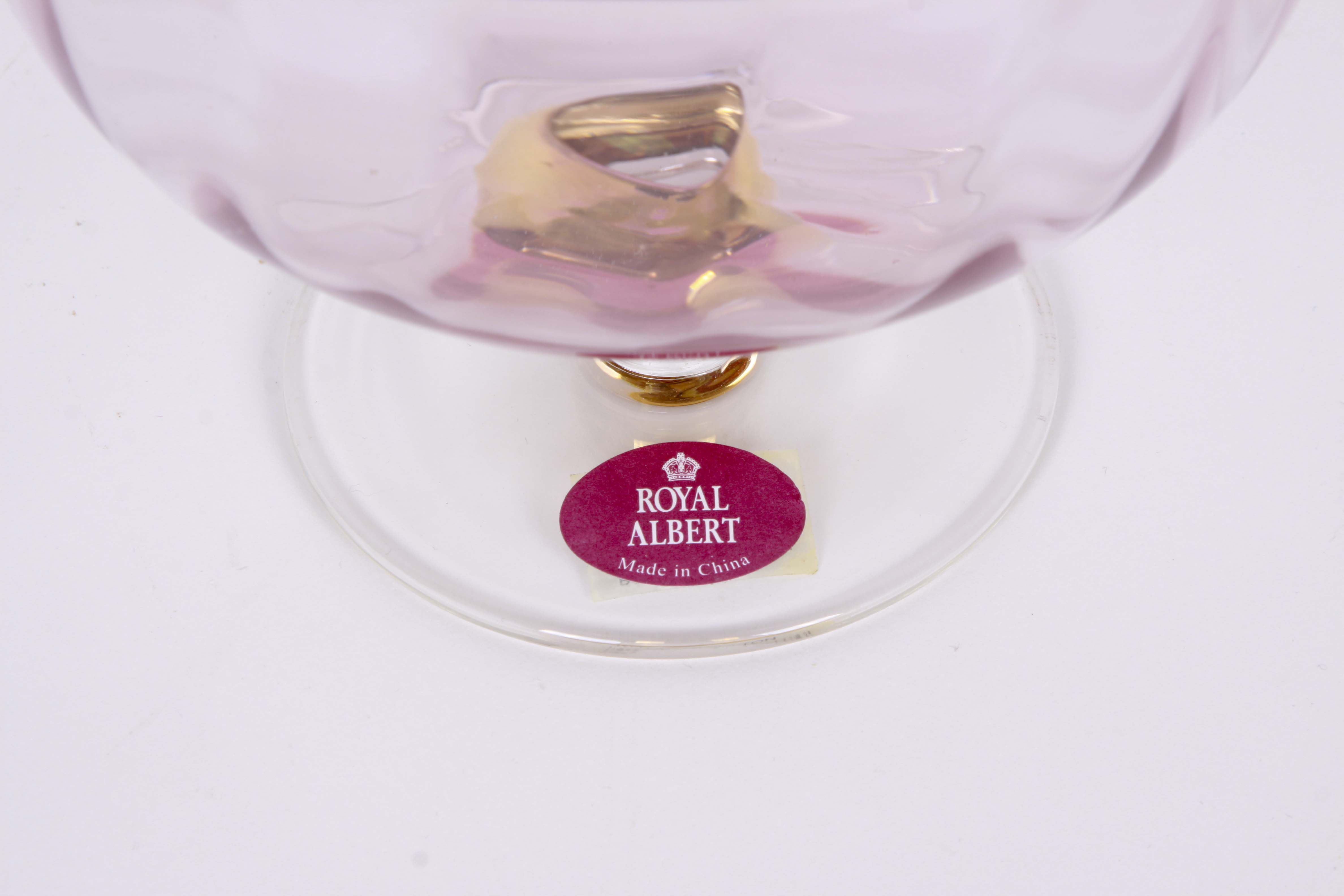 Assorted Clear and Pink Glassware Including Royal Doulton