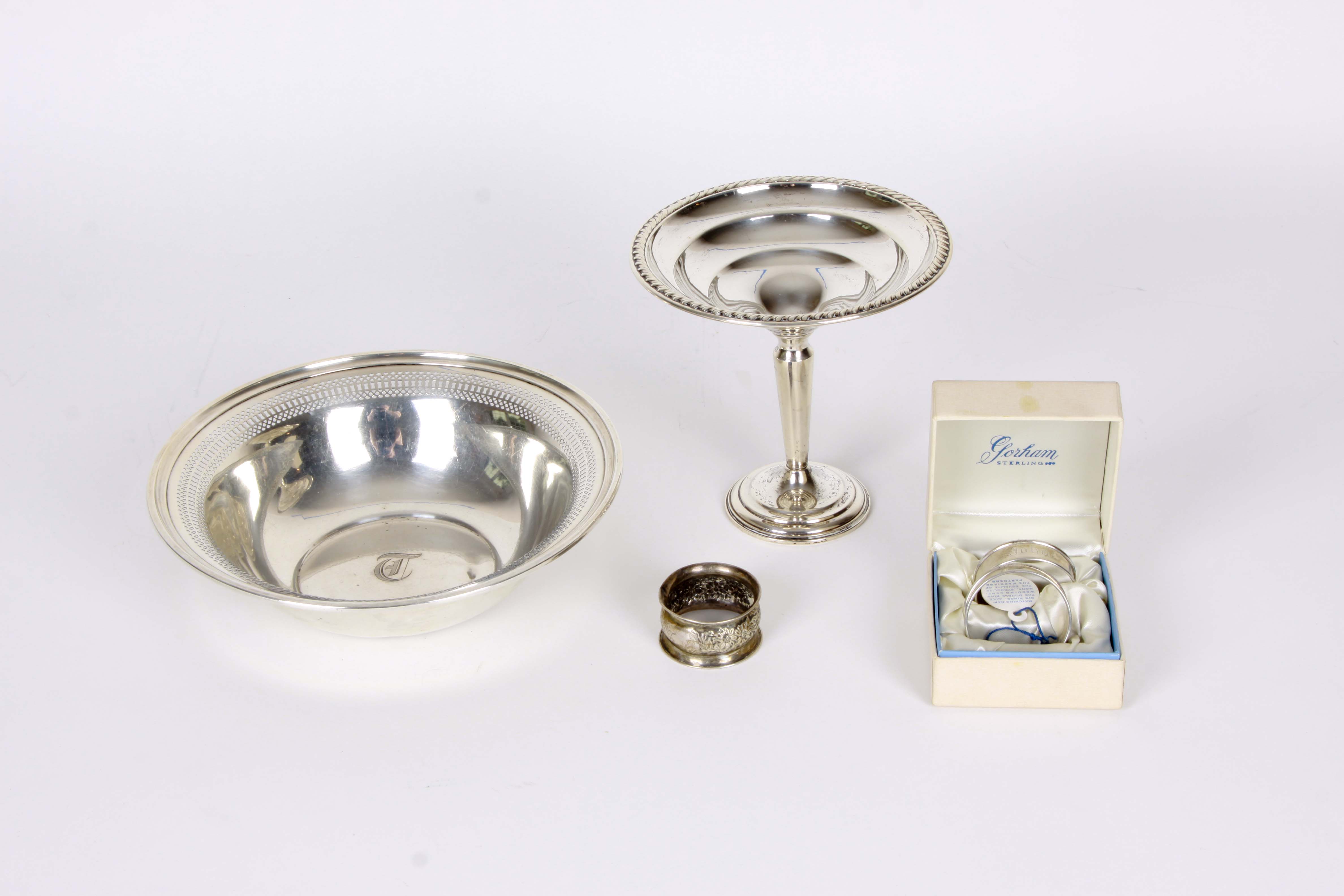 Sterling Silver Napkin Rings, Bowl and Weighted Compote