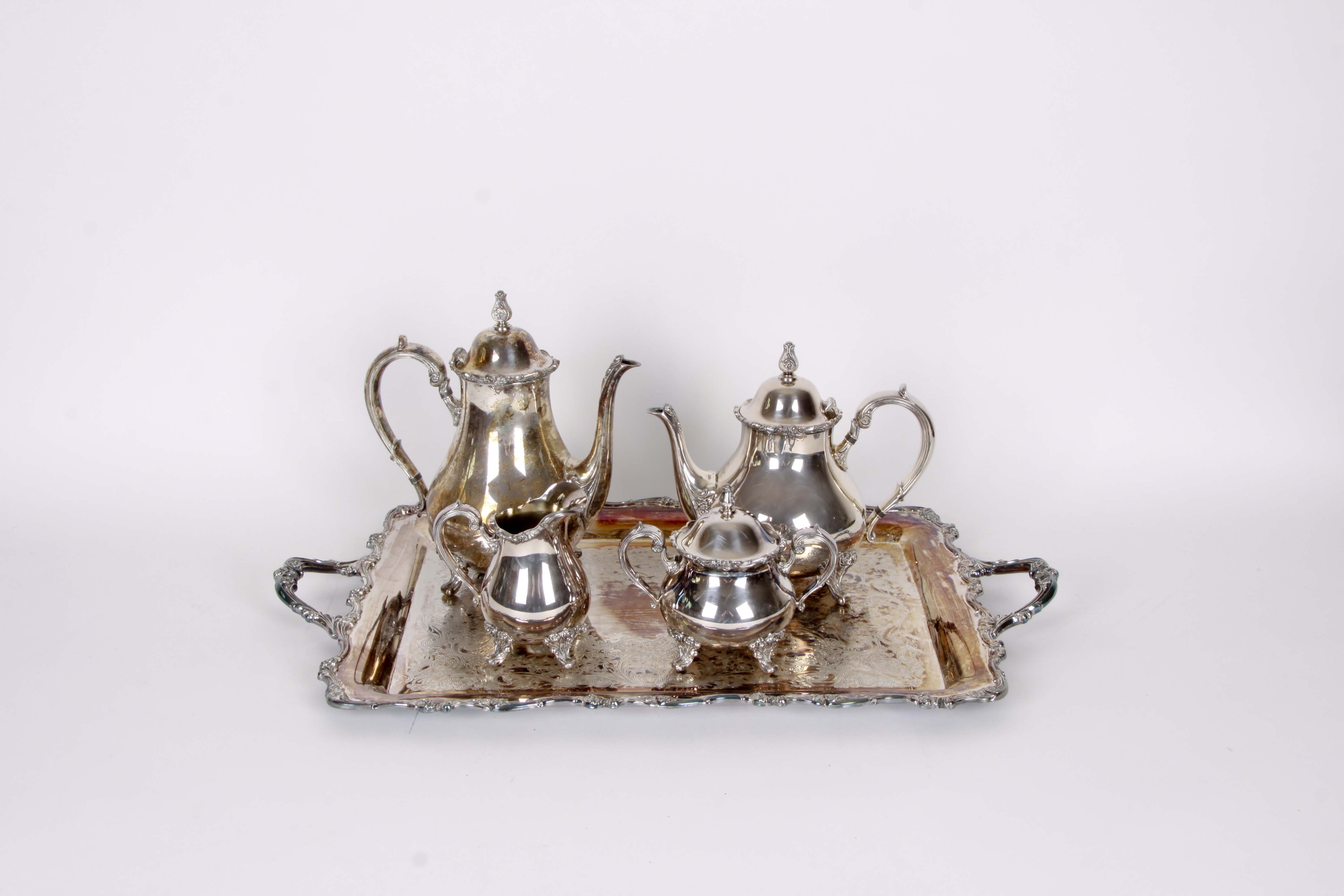 Wilcox International Silver Plate "American Rose" Tea and Coffee Set