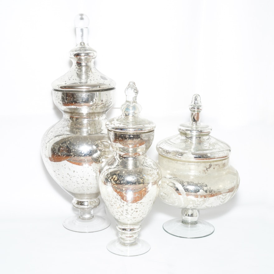 Mercury Glass Lidded Vessels