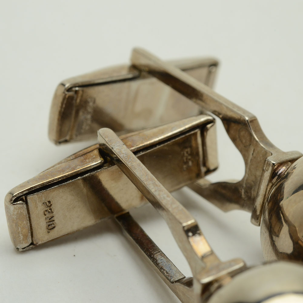 800 Silver Mexican Charm Bracelet and Silver Tone Cufflinks