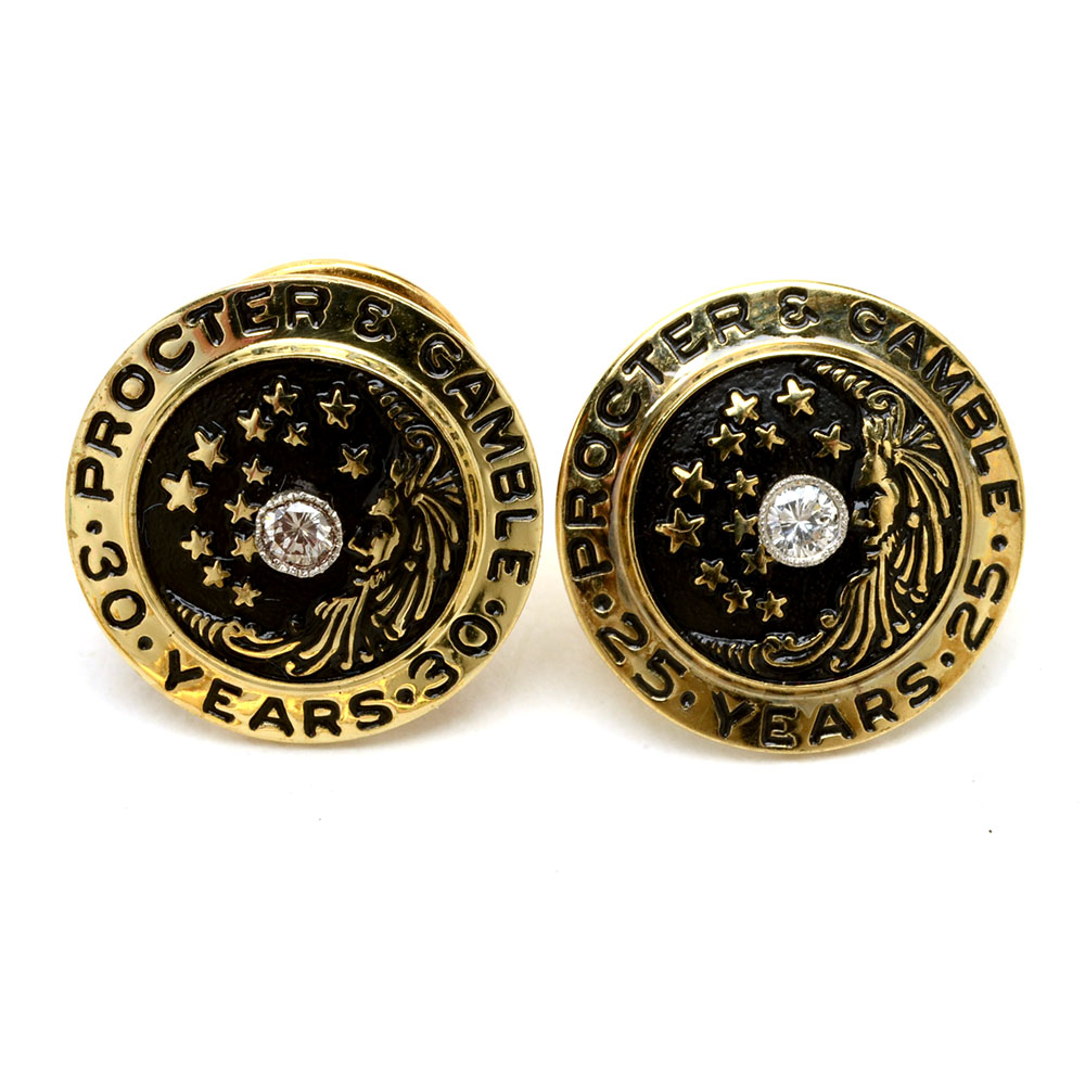 Procter and Gamble 10K Gold Service Pins with Diamond Accents