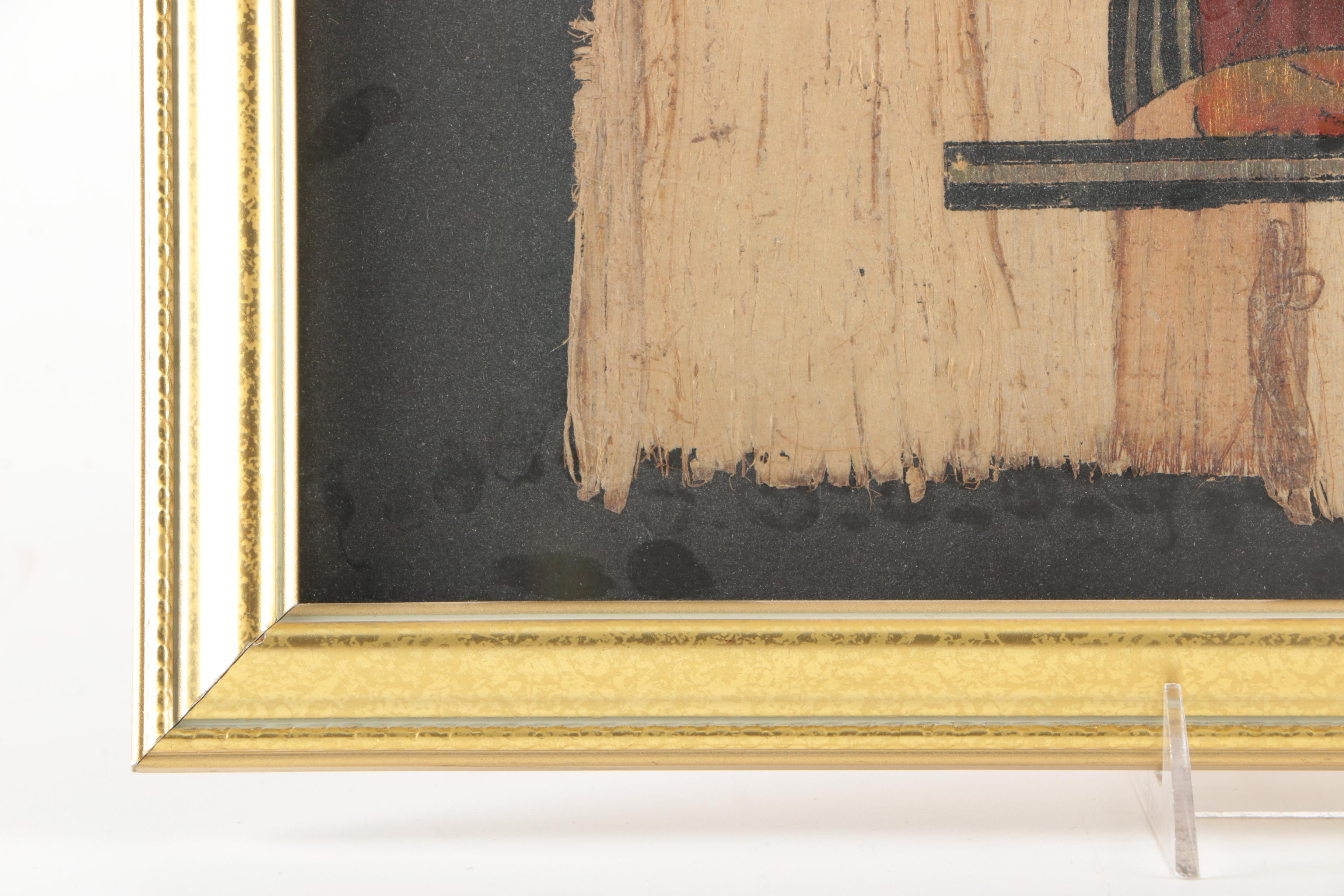 Gouache Painting on Papyrus of Queen Nefertari and Hathor