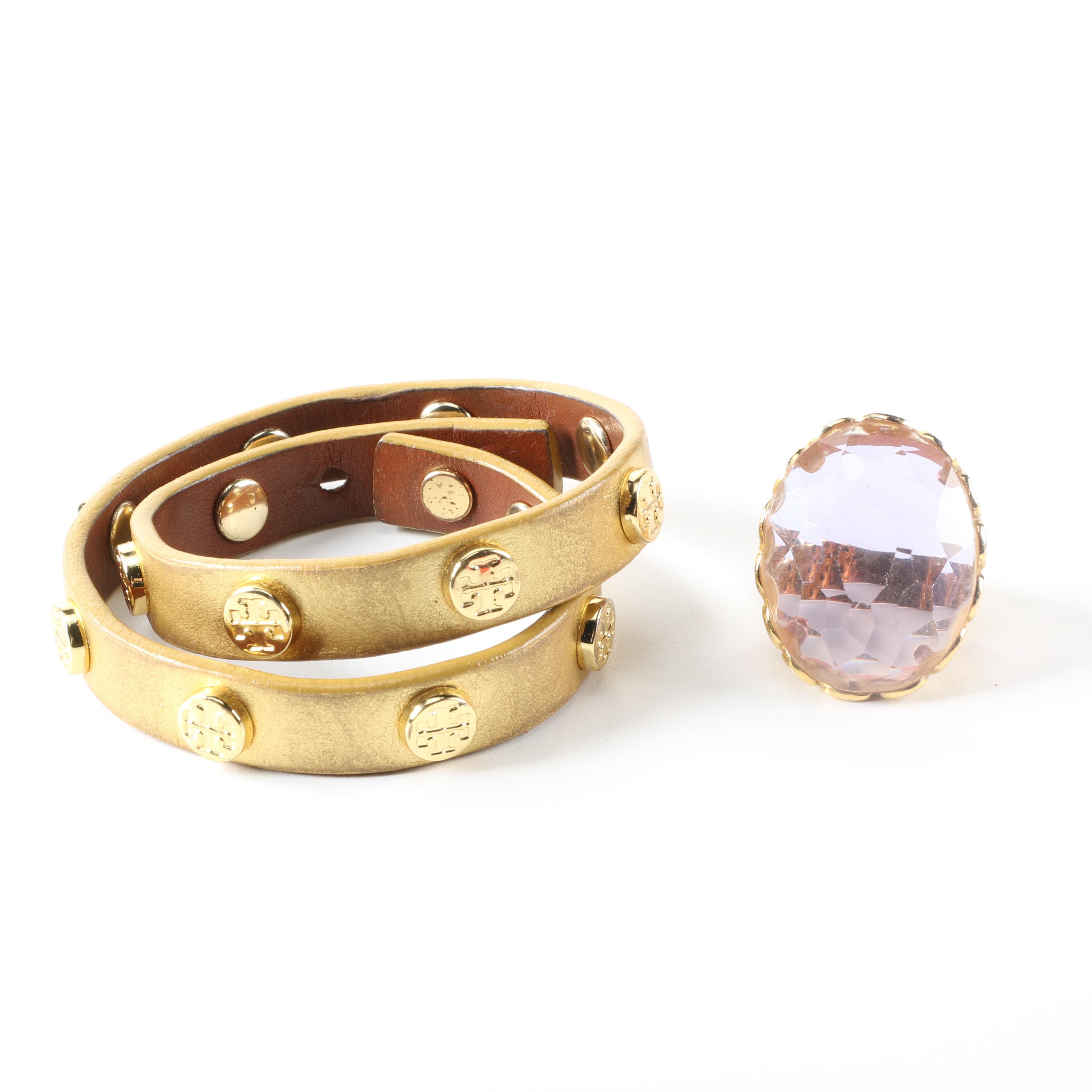Tory Burch Wrap Bracelet and Gold Tone Ring