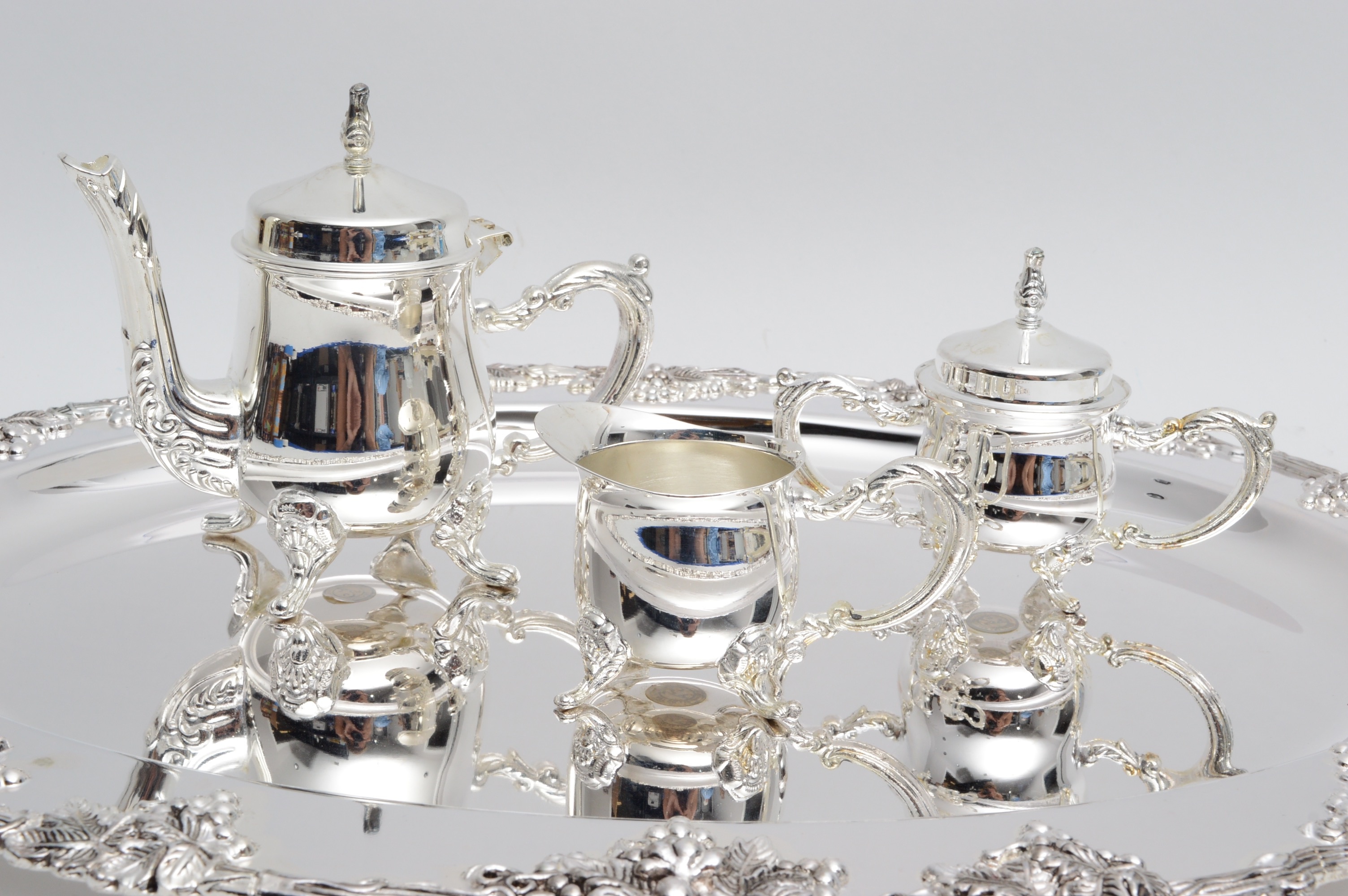 Godinger Silver Plated Serving Tray and Tea Set