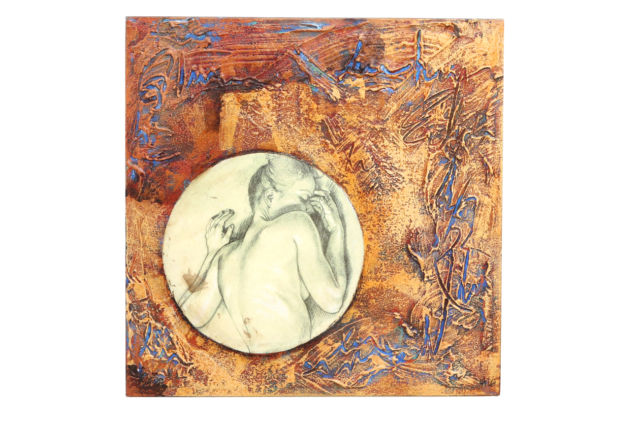 Eduardo Lazo Cantù Mixed Media Painting On Canvas "Secuencia Miradas I"