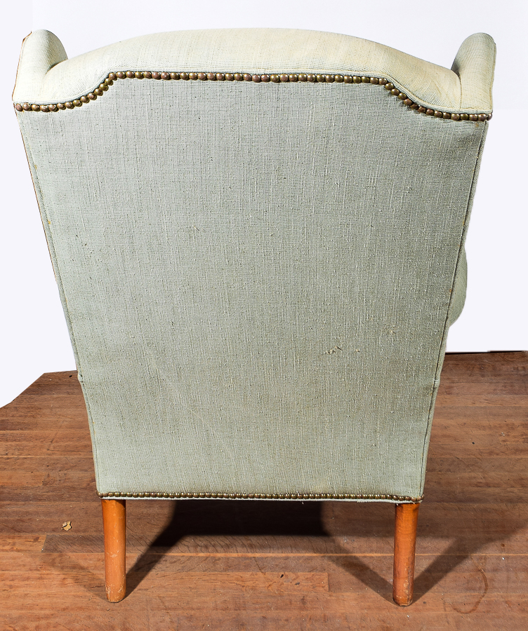 Grey Upholstered Wing Back Armchair