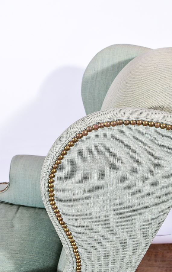 Grey Upholstered Wing Back Armchair