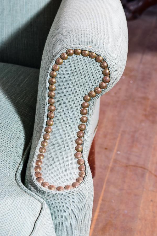 Grey Upholstered Wing Back Armchair