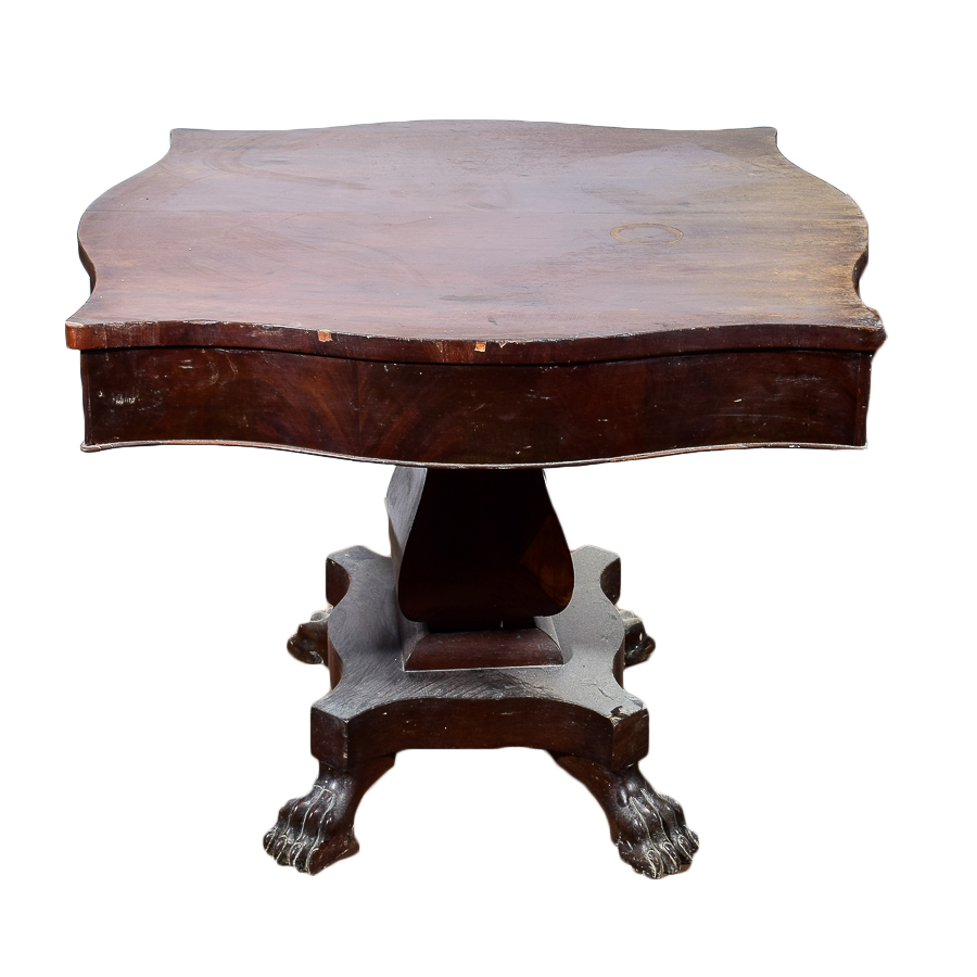 Antique Claw Foot Parlor Table with Mahogany Veneer