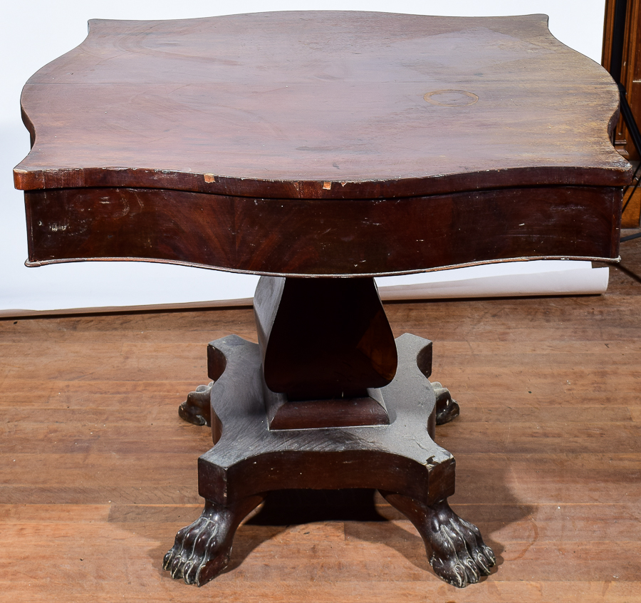 Antique Claw Foot Parlor Table with Mahogany Veneer